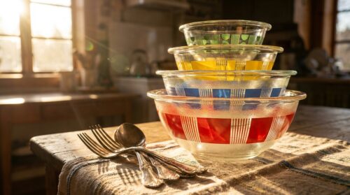 objevte, proč barevný pyrex a starožitné příbory získávají v lednu na hodnotě a jak tyto vintage kuchyňské poklady babičky mohou obohatit vaši sbírku.